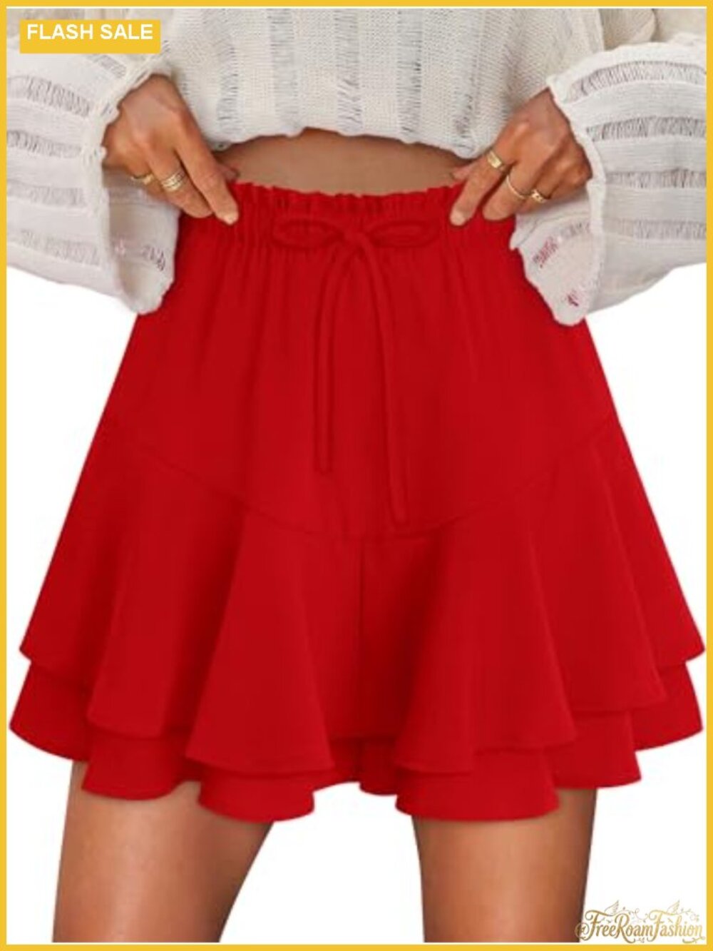 Ruffle Mini Skort with Butterfly Hem Drawstring Waist